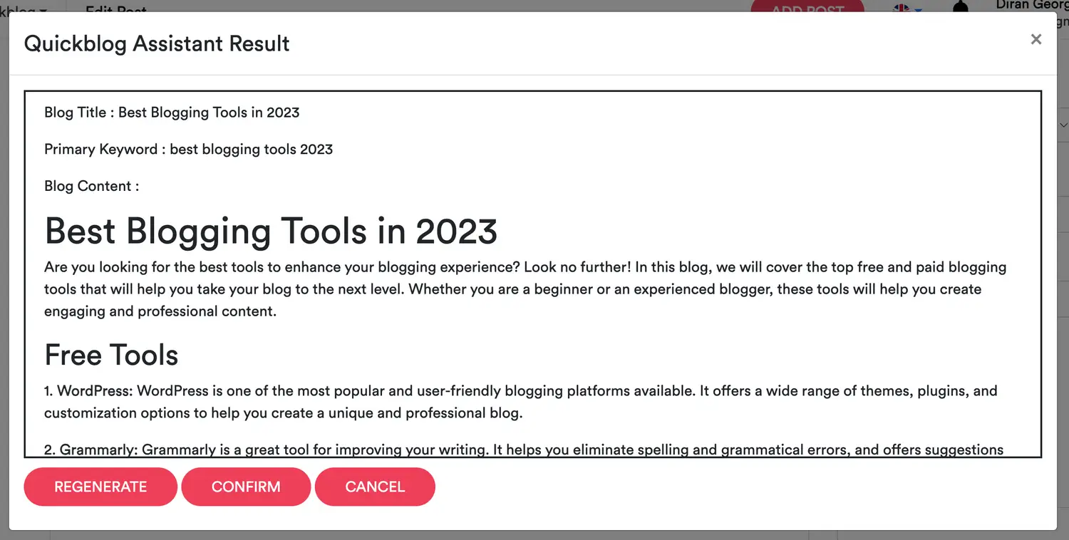 Quickblog's AI Assistant